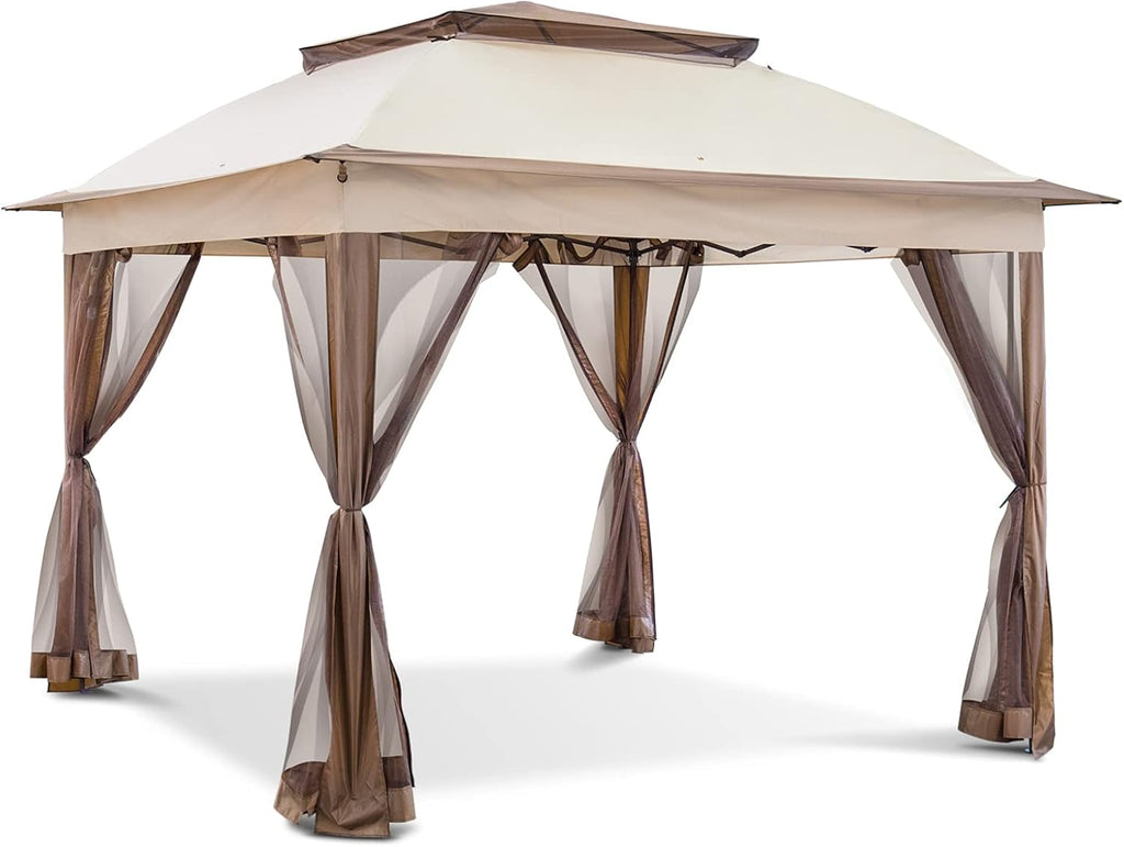 Joyside 11'x11' Pop Up Gazebo for Patio With Sidewalls and Mosquito Netting - Outdoor Canopy Shelter Tent for Weddings (Beige)