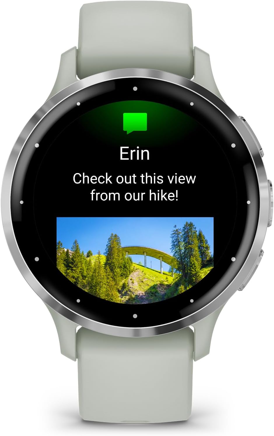 Garmin Venu 3S Running GPS Smartwatch with AMOLED Display, Advanced Health, Fitness Features, Up to 14 Day Battery Life with Signature Series Modern Power Stand | Silver with Sage Gray Silicone Band
