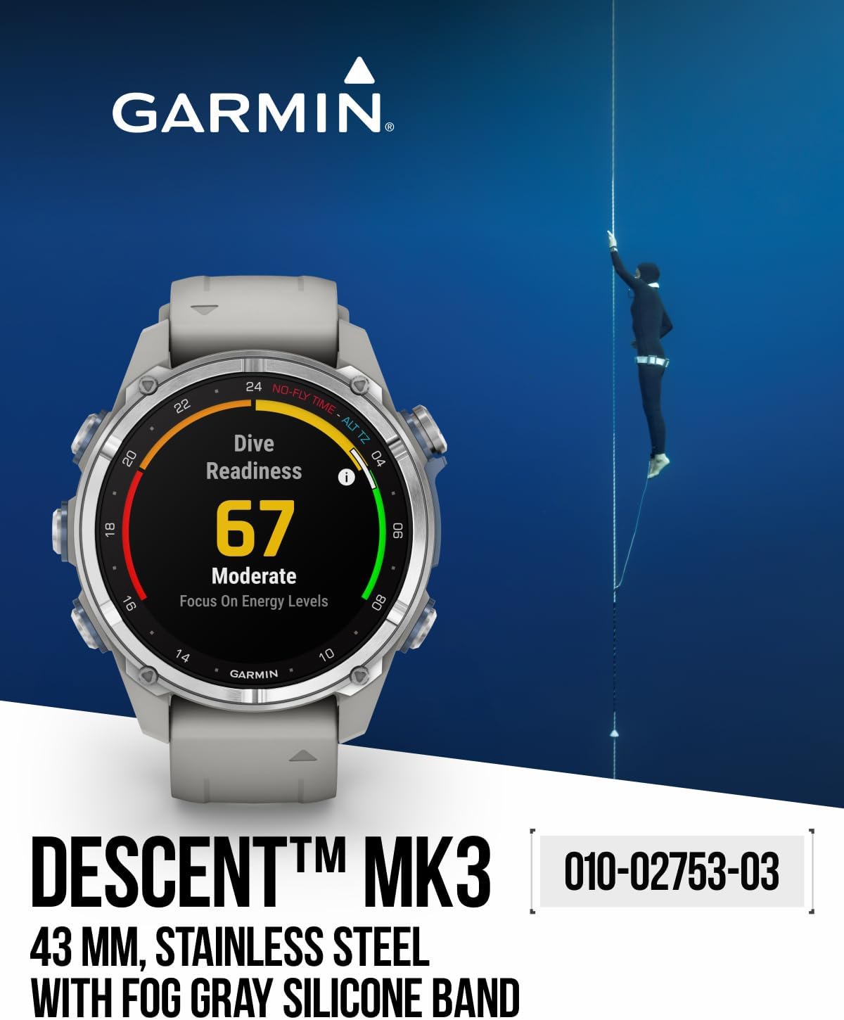 Garmin Descent Mk3 & Mk3i 51 mm & 43 mm, Titanium Dive Computer +Extra-Long Strap | Up to 25 Days Battery Life, AMOLED Display, Multi-Band GPS Smartwatch & Gift Bundle (010-02753-03)