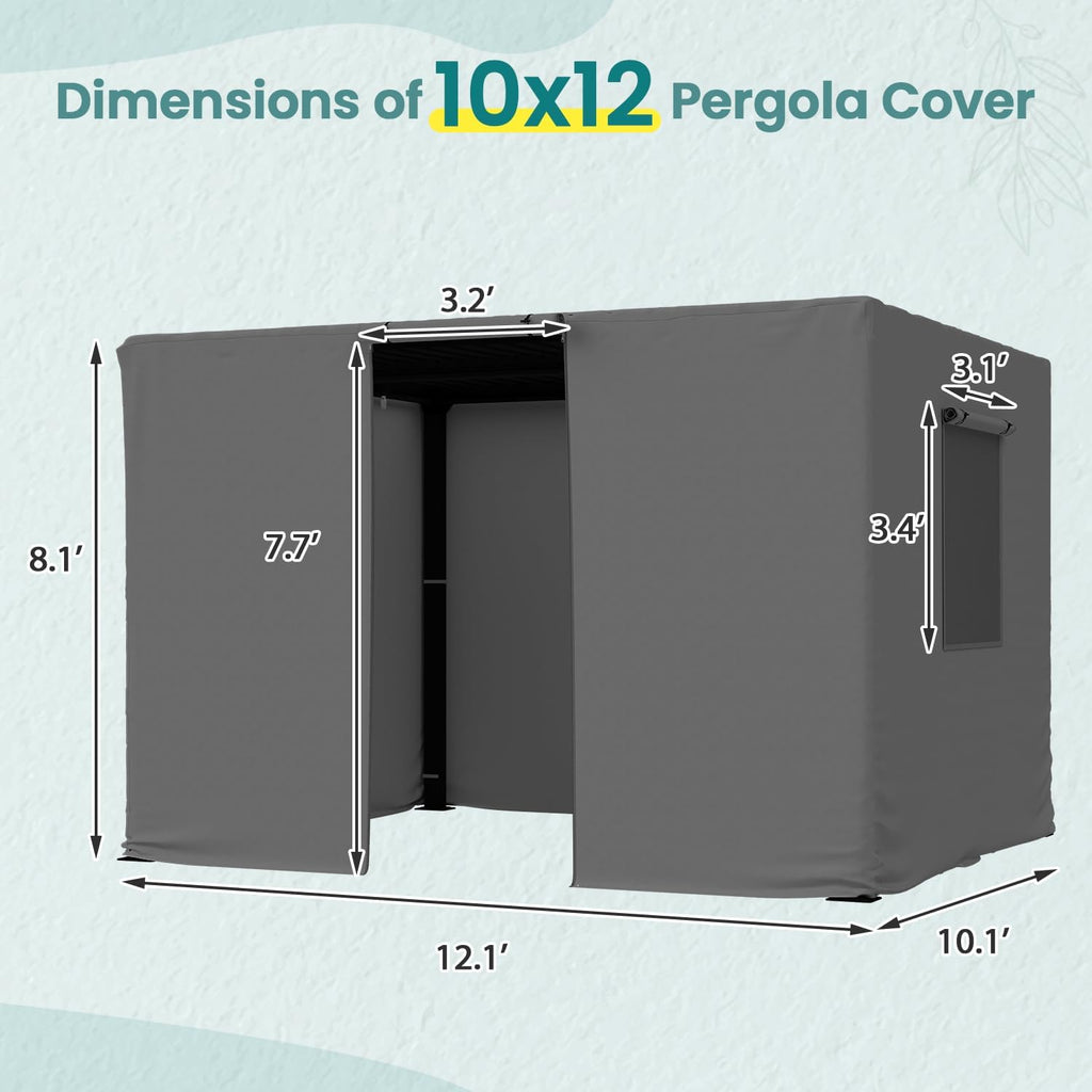 MELLCOM Winter Pergola Cover for 10×12 Pergolas,Universal Waterproof Pergola Covers with Mesh Screens,Door and Windows,Upgrade 420D Oxford Fabric, Gray