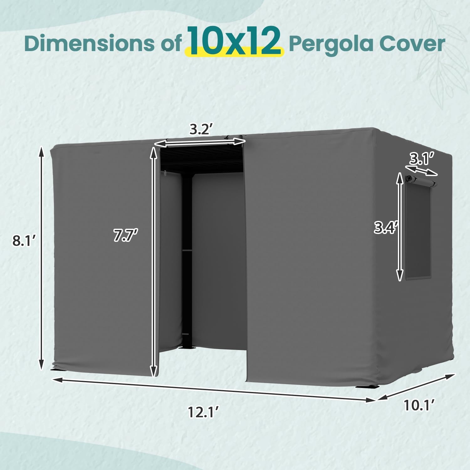 MELLCOM Winter Pergola Cover for 10×12 Pergolas,Universal Waterproof Pergola Covers with Mesh Screens,Door and Windows,Upgrade 420D Oxford Fabric, Gray