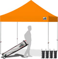 Eurmax USA 10x10ft Pop Up Canopy,Commercial Instant Tent for Outdoor Events,Patented No-Tip Rolling Storage Bag with 4 Sandbags,UV & Water Resistant,Heavy Duty Portable Shelter Gazebo,Orange