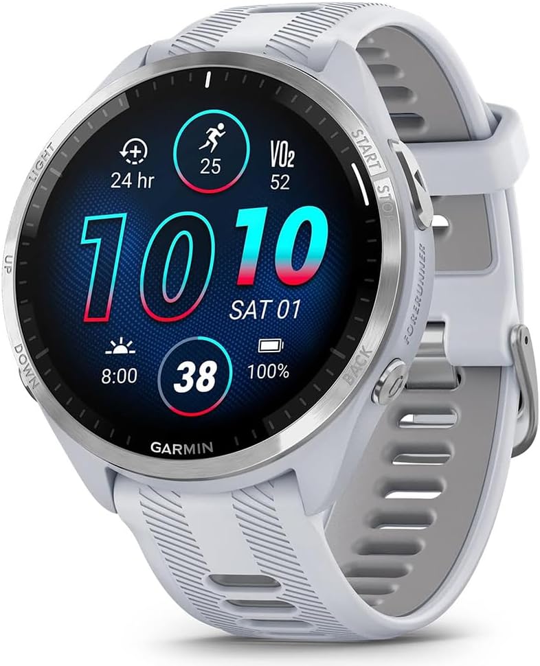 Garmin 010-02809-01 Forerunner 965 Running Smartwatch Whitestone and Powder Gray | Official USA Partner Model | Bundle with Deco Essentials Exclusive 26 Month CPS Enhanced Protection Pack