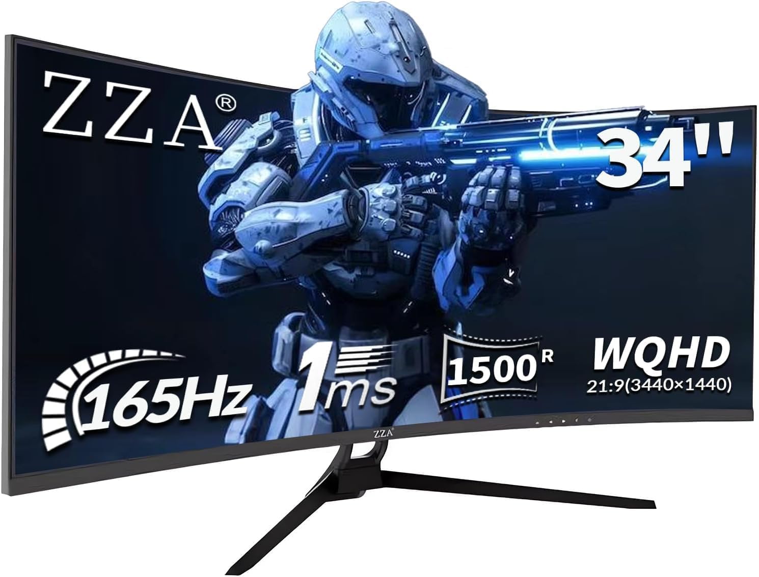 ZZA UltraWide 34 inch Curved Monitor 1500R PC Screen 180HZ/165hz Refresh Rate WQHD 3440x1440 Computer Gaming Monitor VA PanelAMD FreeSync Premium | HDR10 | 99% sRGB | VESA