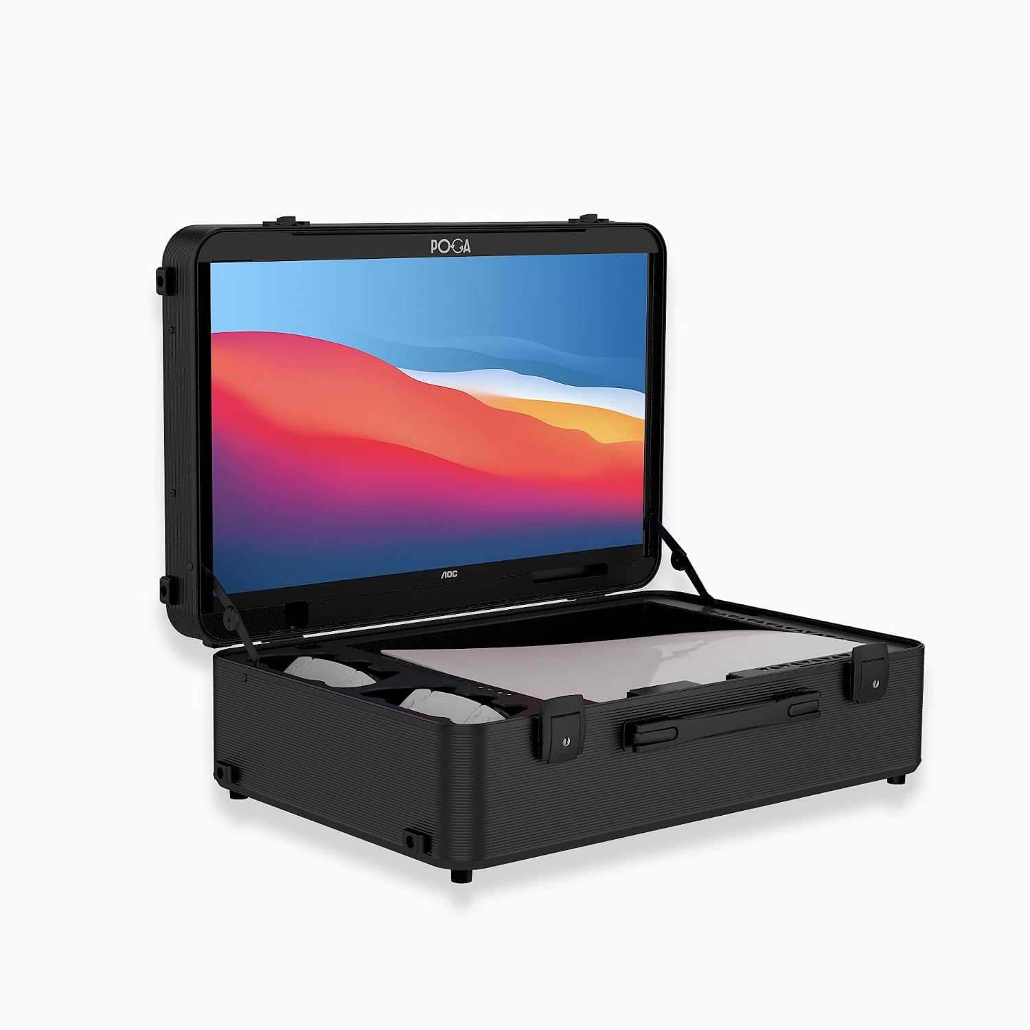 POGA LUX Compatible with PlayStation 5 Premium Portable Console Travel Case incl. Trolley and 24'' AOC Gaming Monitor - (V3 - Bluetooth Speaker Optional) Black