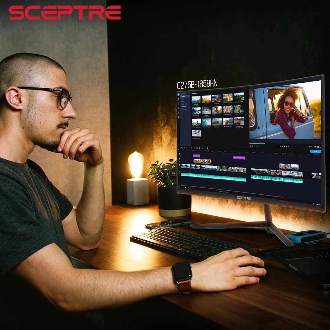 Sceptre Curved 27' FHD 1080p Gaming Monitor up to 165Hz DisplayPort 144Hz HDMI Edge-Less AMD FreeSync Premium, Build-in Speakers Machine Black 2021 (C275B-1858RN)