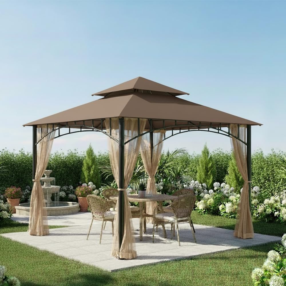 Garden Winds Reinforced RipLock 350 Replacement Canopy Top Cover Compatible with Summer Veranda 10 ' x 10' Gazebo Models L-GZ093PST, G-GZ093PST, TGZ093 - Nutmeg