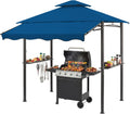 CHARMELEON 8x8 FT Grill Gazebo, Grill Canopy with Big Awning&2 Side Shelves&6 Hooks&Bottle Opener, Powder-Coated Steel BBQ Shelter for Patio Backyard Outdoor Grilling-Blue