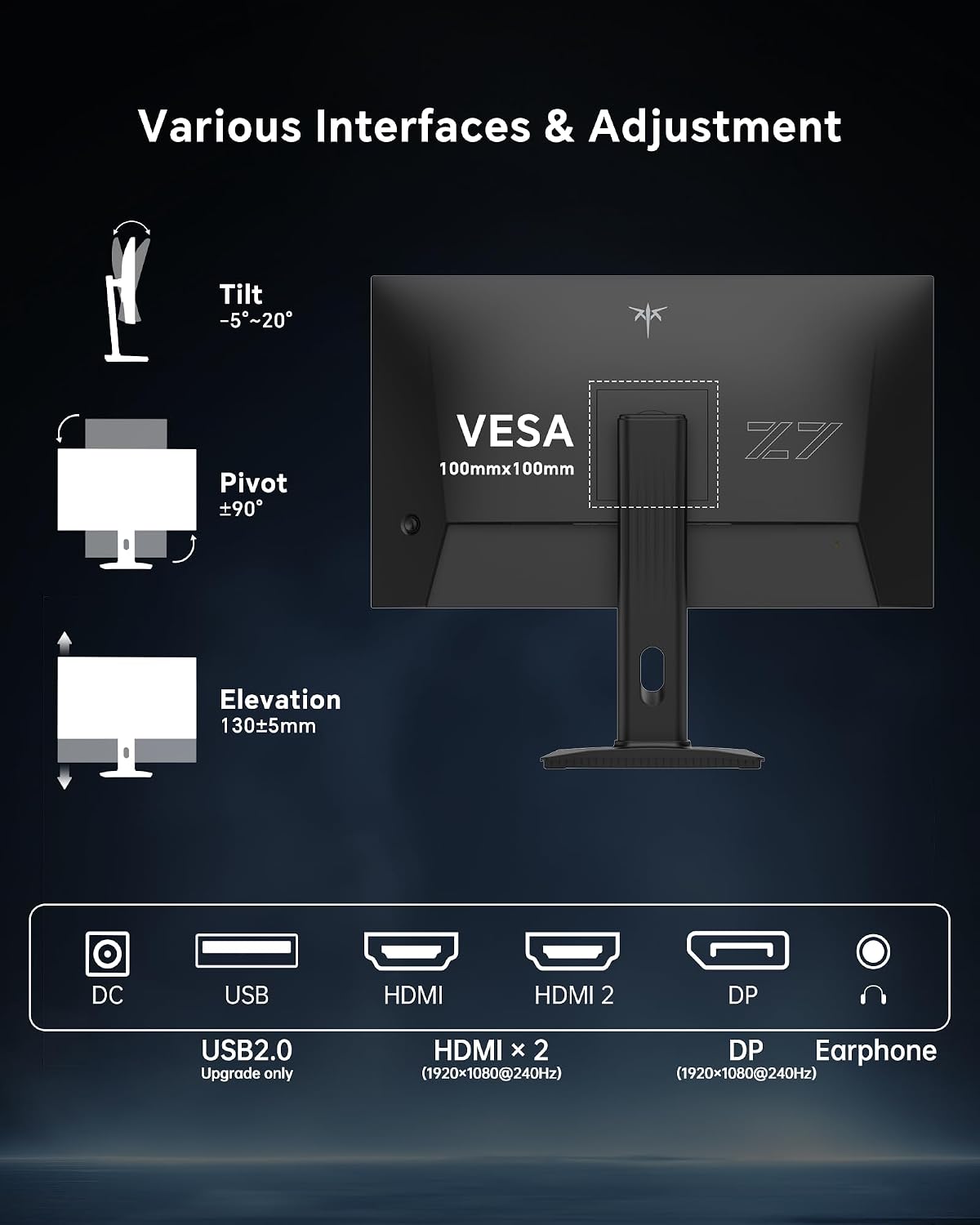 KTC 27 Inch 240Hz Gaming Monitor - 1080P Computer Monitor Fast IPS FHD, Adaptive Sync, 1ms(MPRT), 131% sRGB, HDMI Displayport, Tilt Pivot Height Adjustment, Vesa Monitor, Black, H27F7