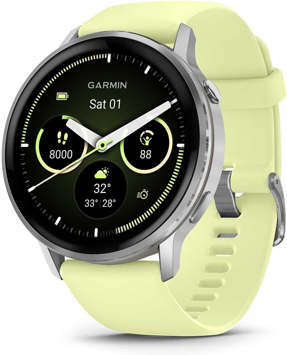 PlayBetter Garmin Venu 4 (Silver/Citron, 45mm) Fitness GPS Smartwatch Bundle - AMOLED Display, Built-in Flashlight, Long Battery Life Portable Charger & HD Screen Protectors