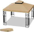 10x10 Ft Gazebo Canopy Replacement Cover, Double Tiered Gazebo Replacement Top (Khaki)