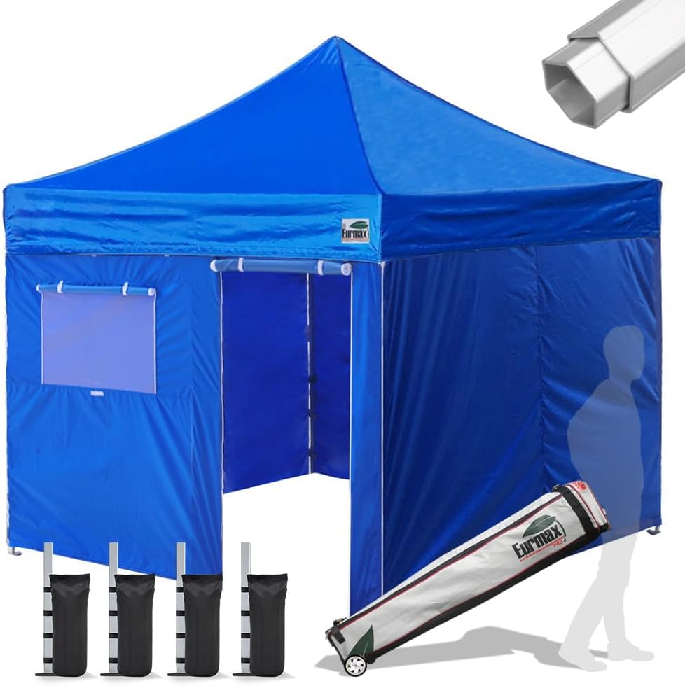 Eurmax USA Professional Pop up Canopy Wedding Party Tent Instant Outdoor Gazebo with Side Walls Aluminum Frame Commercial Grade Bonus Roller Bag(Blue)