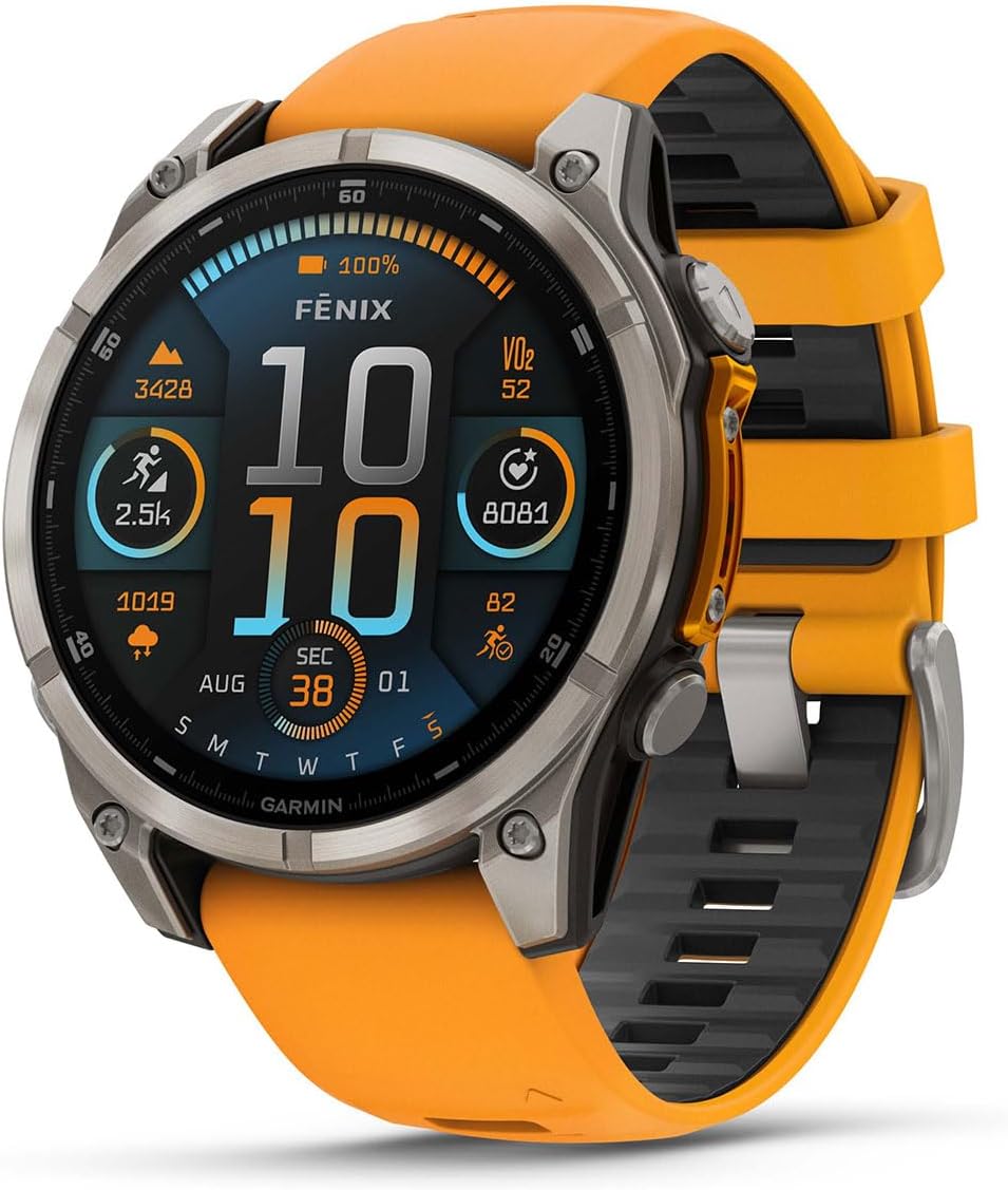 PlayBetter Garmin Fenix 8 AMOLED Sapphire (47mm, Titanium/Spark Orange) Multisport GPS Smartwatch Bundle - 1.4' Touchscreen, Built-in LED Flashlight Portable Charger & Screen Protectors