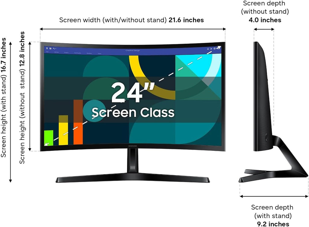Samsung 24' Essential S3 (S36GD) Series FHD 1800R Curved Computer Monitor, 100Hz, Game Mode, Advanced Eye Comfort, HDMI and D-sub Ports, LS24D366GANXZA