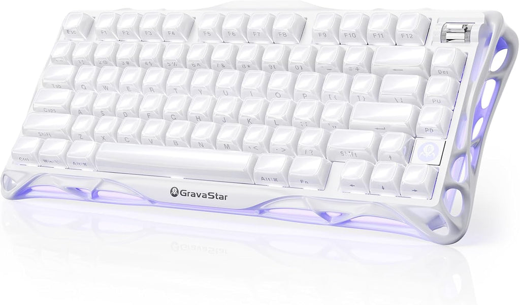 GravaStar Mercury K1 75% White Wireless Keyboard, Aluminum Alloy Exoskeleton Design Mechanical Gaming Keyboard, Gasket Hot-Swap Socket, Linear Switches, RGB Backlit