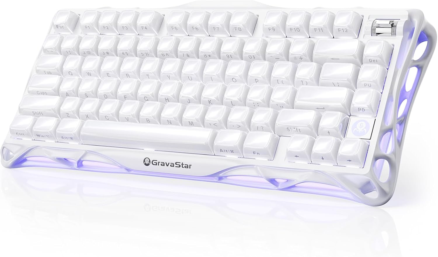 GravaStar Mercury K1 75% White Wireless Keyboard, Aluminum Alloy Exoskeleton Design Mechanical Gaming Keyboard, Gasket Hot-Swap Socket, Linear Switches, RGB Backlit