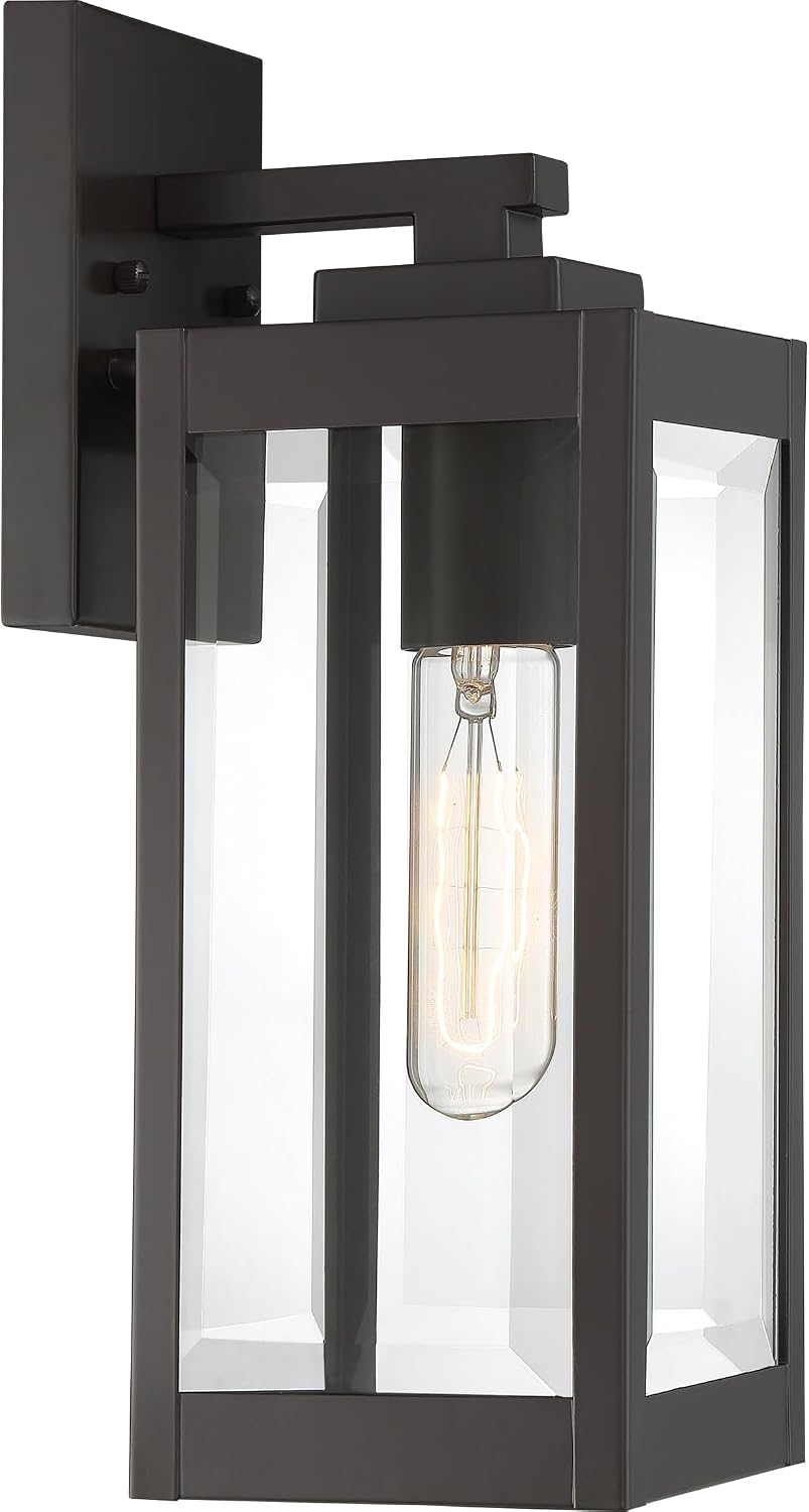 Quoizel Westover 14' Outdoor Wall Sconce, 1-Light Western Bronze with Clear Beveled Glass, E26 Base, Wet Rated