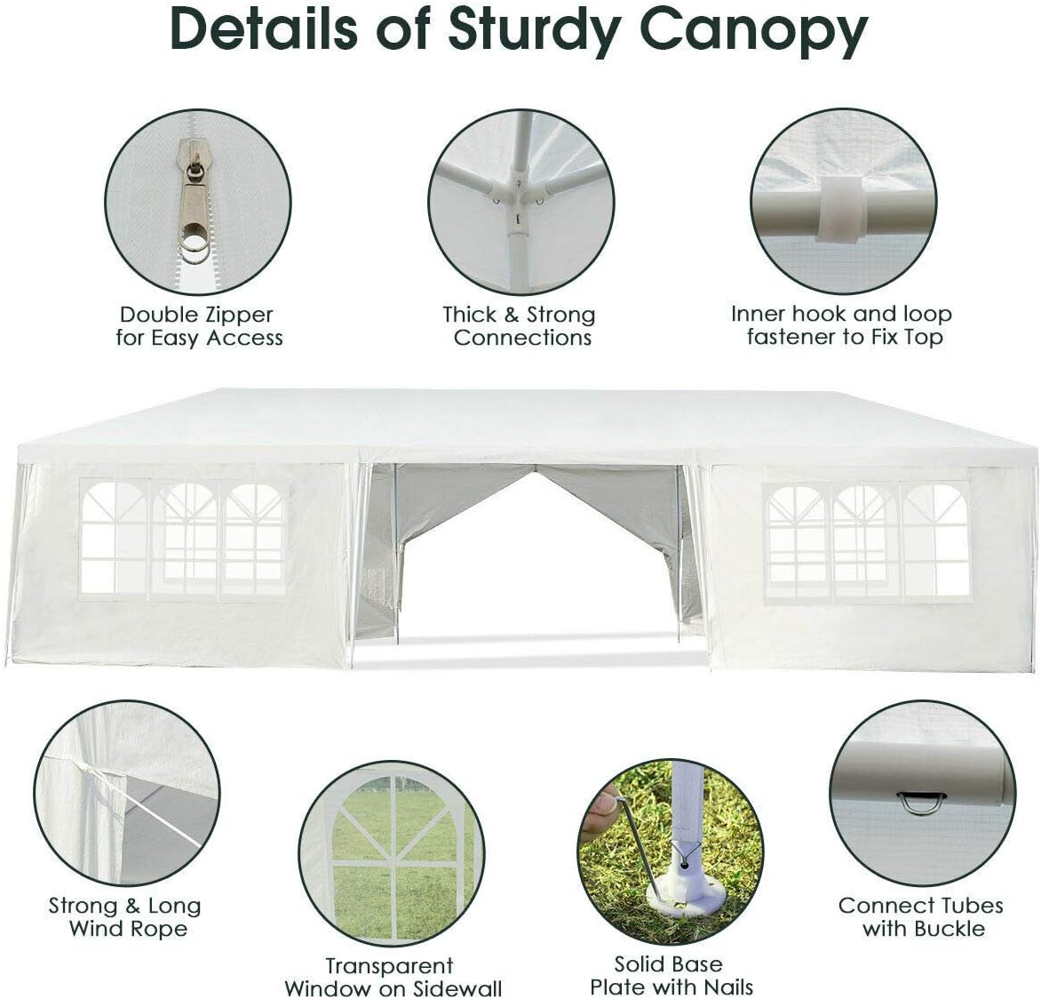 Tangkula 10' x 30' Outdoor Waterproof Gazebo Canopy w/ 6 Removable Sidewalls and 2 Doorways, Heavy Duty Large Tent w/Strong Connection Stakes Ropes for Party Wedding Events Beach BBQ (White)