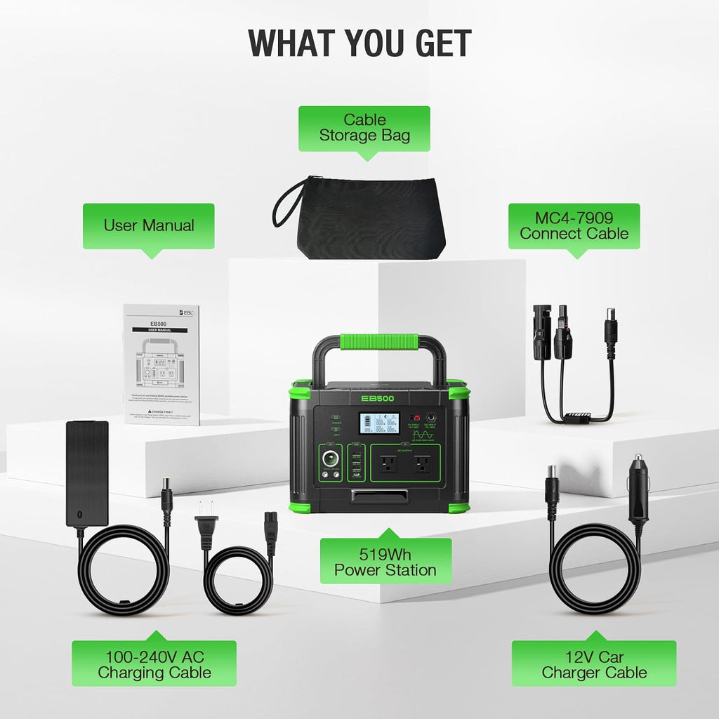 500W Portable Power Station (1000W Peak), 2x 110V AC Outlets & 60W USB-C PD, 10-Output Portable Power Bank with Wireless Charger for Camping, RV Travel, and Home Emergency Power Backup Off-Grid Living