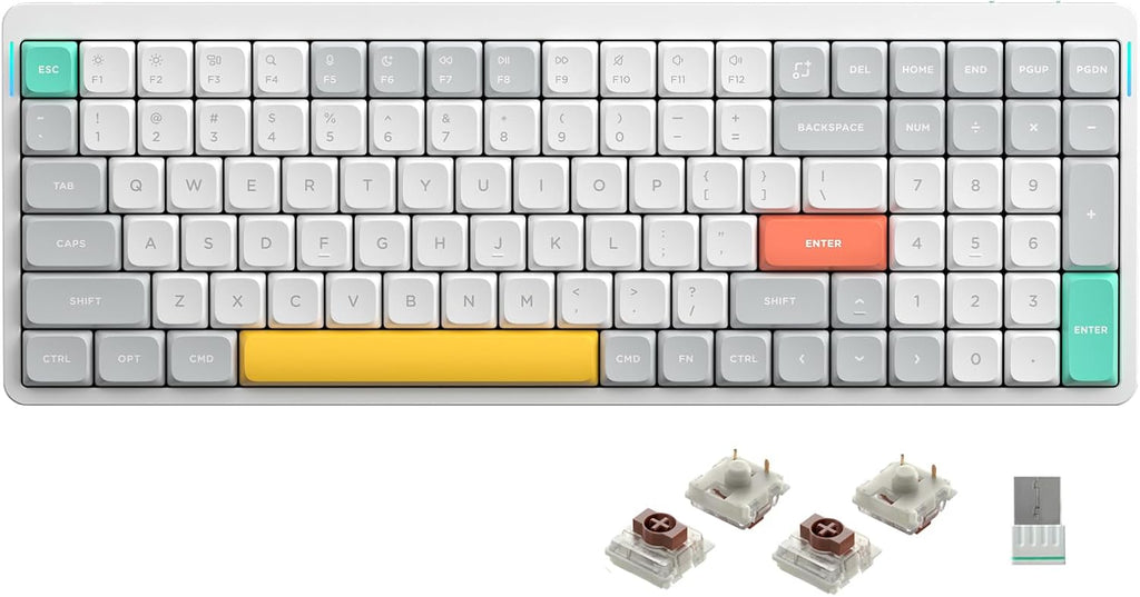 nuphy Air96 V2 Wireless Mechanical Keyboard,100 Keys RGB Backlit Keyboard,Supports Bluetooth 5.1,2.4G and Wired Connection,for PC/Laptop/Windows/Mac -White Gateron Brown Switch