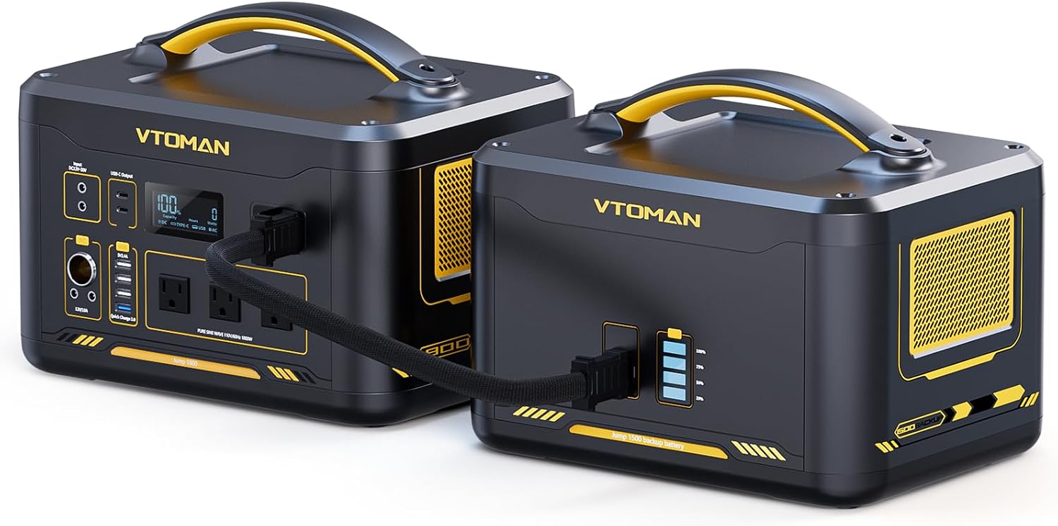 Vtoman 3096Wh Solar Generator with Extra Battery Included, 1800W (Peak 3600W) LiFePO4 Battery Power Station for Power Outages, RV, Camping, Emergencies