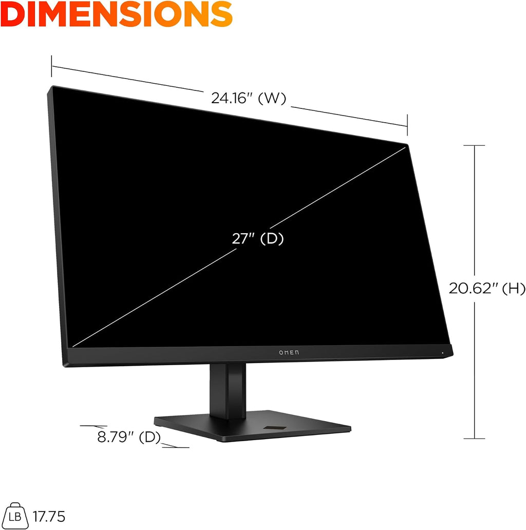 HP OMEN 27 inch FHD 180Hz Gaming Monitor, Quad HD Display (1920 x 1080), IPS Panel Technology, HDR 400, 1ms GtG (with Overdrive), AMD FreeSync Technology, Black, OMEN 27 G2 (2025)