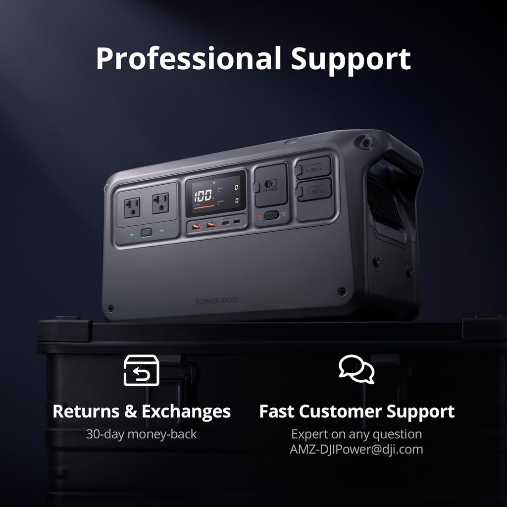 DJI Power 1000 Portable Power Station, 1024Wh LiFePO4 Battery, 2200W (Peak 2600W) AC/140W USB-C Output, 23db Ultra-Silent, Solar Generator For Home Backup, Camping (Solar Panel Optional)