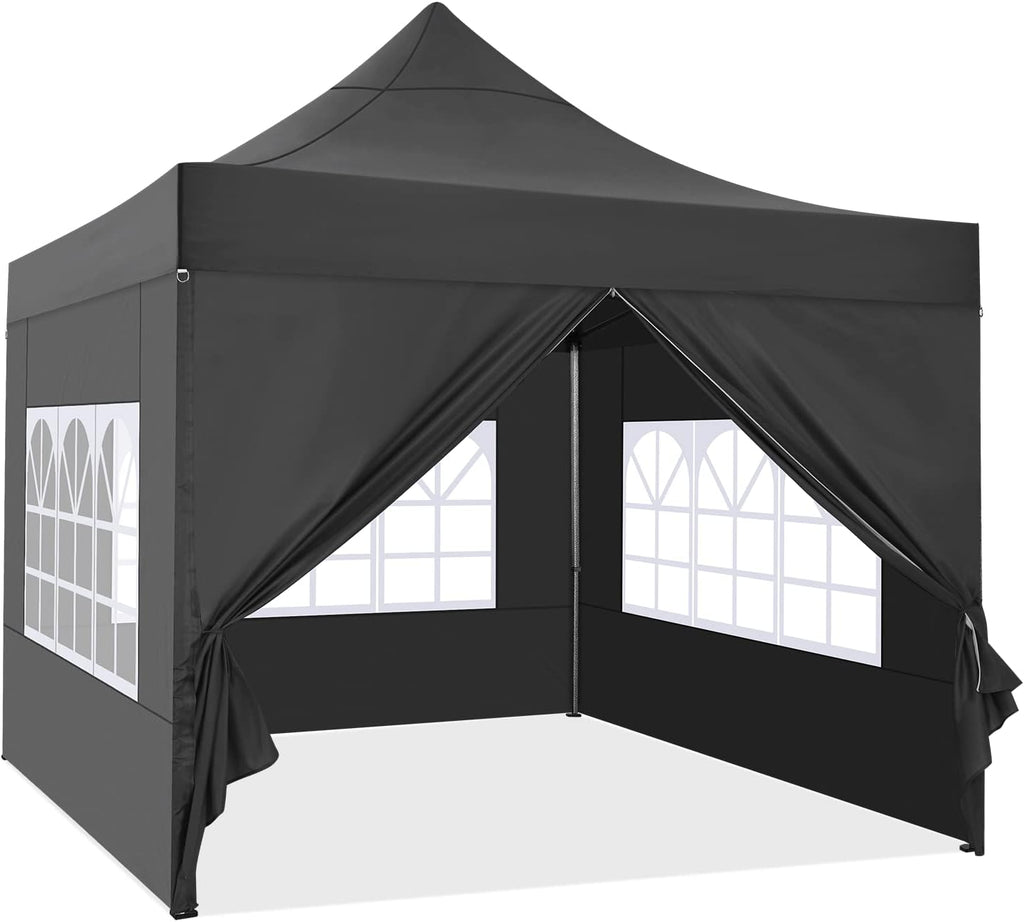 COBIZI 10x10 Pop Up Canopy Tent 10x10 Canopy with 4 Sidewalls Waterproof Heavy Duty Commercial Canopy Tent for Parties Outdoor Garden Gazebo, Carry Bag with Wheel(10x10ft, Black)