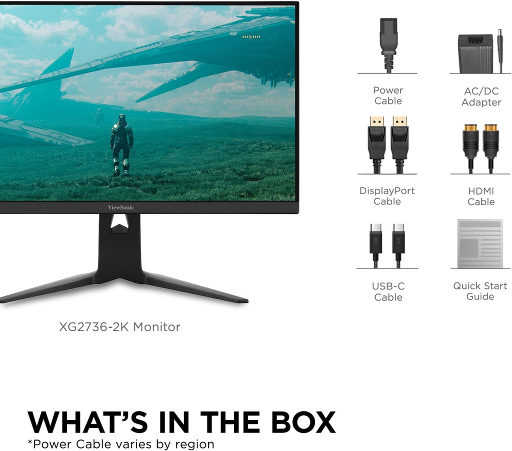 ViewSonic XG2736-2K 27 Inch 1440p Gaming Monitor, IPS with 240Hz and 0.5ms for Pro-Level Gameplay, FreeSync Premium and G-Sync Compatible, Advanced Ergonomics, 65W USB-C, HDMI, and DisplayPort Inputs