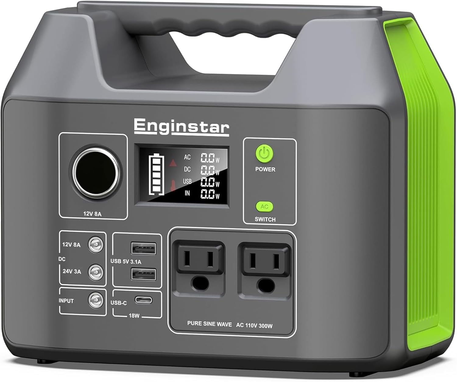 EnginStar Solar Generator, 300W Portable Power Station, 296Wh Lithium Battery Backup w/Two 110V Pure Sine Wave AC Outlet for Camping Road Trip RV, 80000mAh Sufficient Power Supply for Blackout