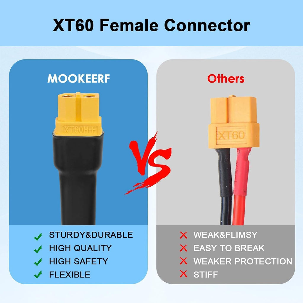 MOOKEERF Solar to XT60 Cable 10AWG 100FT Solar Connector to XT60 Adapter Cable for Solar Panel to Battery RV Portable Power Station Solar Generator - 100 Foot
