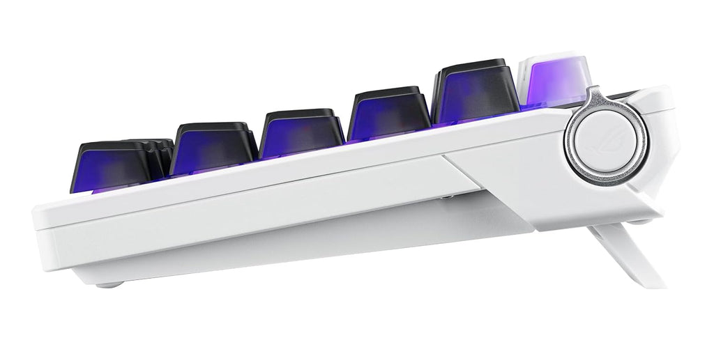 ROG Azoth X 75% custom gaming keyboard, hot-swappable Storm V2 Switches, gasket mount, dampening foam, FR4 plate, south-facing PCB, tri-mode connection, OLED display, control knob, wrist rest, Mac