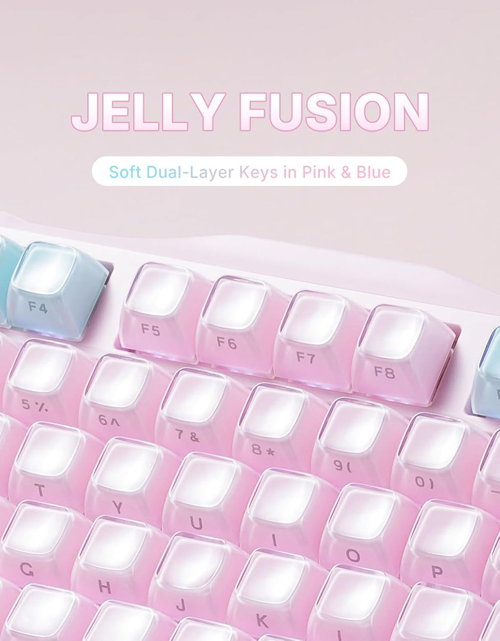 GravaStar Mercury K1 Lite 75% Gaming Keyboard, 2.4GHz/BT/Wired Tri-Mode Wireless Keyboard, Gasket Hot Swappable Mechanical Keyboard, Pre-lubed Linear Switches, Jelly Keycaps, RGB Backlit (Lumen Rose)