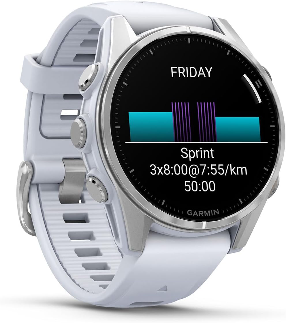 Garmin Fenix 8 AMOLED (43mm, Silver/Whitestone) Multisport GPS Smartwatch Gift Box Bundle - 1.3' Touchscreen, Built-in LED Flashlight Charger, Screens, Adapter, Case