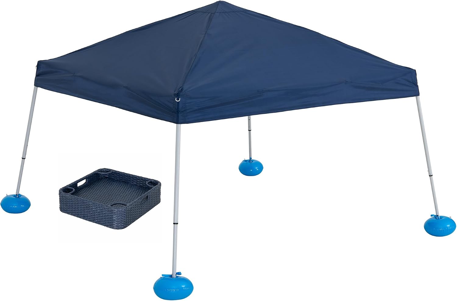 Sunjoy Floating Pool Canopy with Add-on 24x24 in. Wicker Floating Tray, Navy