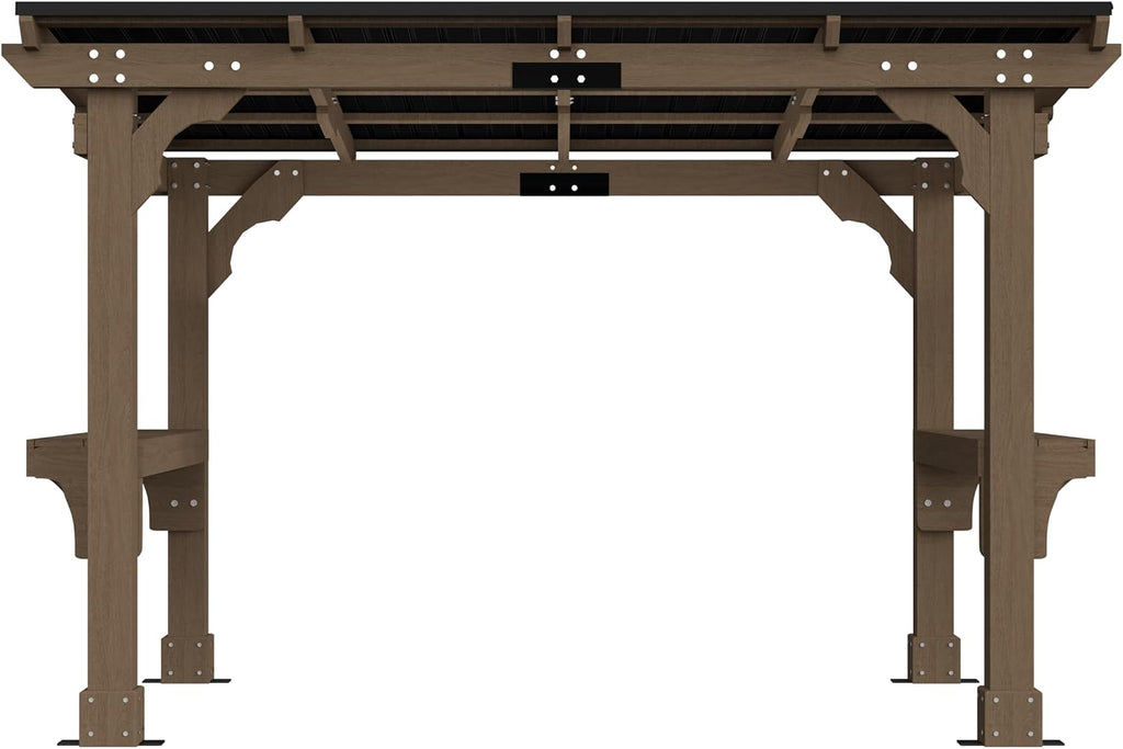 MUPATER 8' x 10' Cedar Wood Grill Gazebo with 2 Side Shelves, BBQ Gazebo for Outdoor Grill, Strong Load- Bearing Capacity, Permanent Wooden Shelter with Sloped Steel Roof for Backyard and Deck, Brown