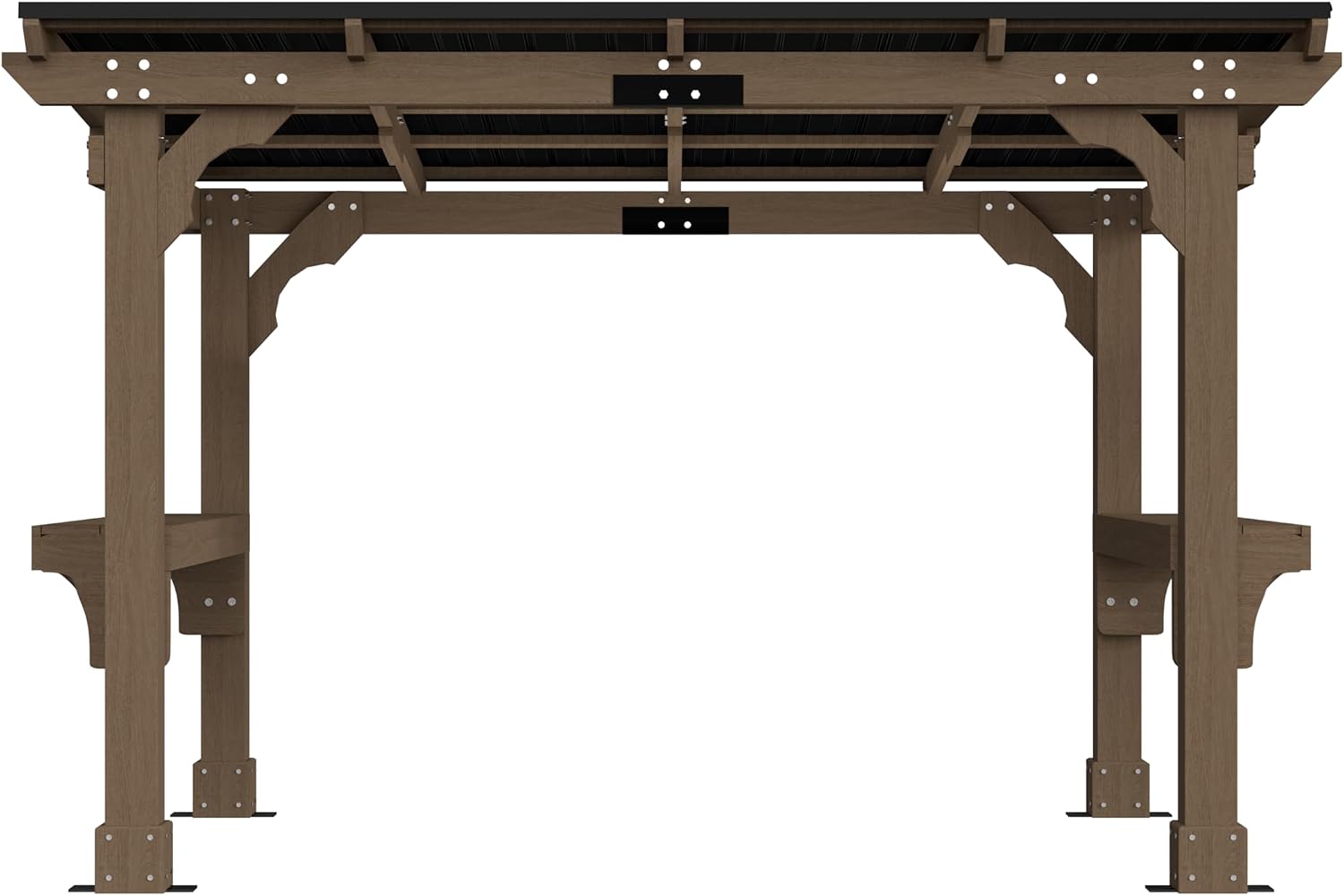 MUPATER 8' x 10' Cedar Wood Grill Gazebo with 2 Side Shelves, BBQ Gazebo for Outdoor Grill, Strong Load- Bearing Capacity, Permanent Wooden Shelter with Sloped Steel Roof for Backyard and Deck, Brown