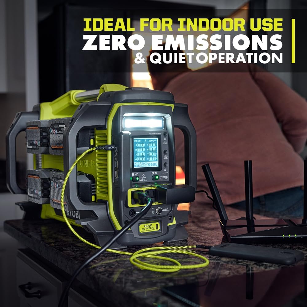 RYOBI ONEAND 1800-WATT Power Station Battery Inverter Push Button Battery GENERATOR/8-POR