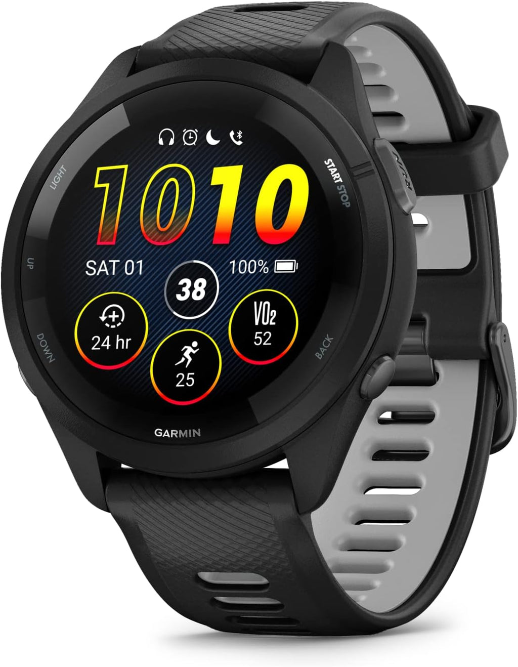 Garmin Forerunner 265 Music GPS Running 46 mm Smartwatch, Black with AMOLED 1.3 in Touchscreen Display White Earbuds Bundle, Black +Wht EarBuds