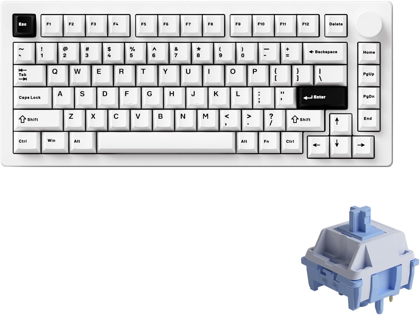 MONSGEEK M1 V5 Aluminum Mechanical Keyboard 75% Quick Release Gaming Keyboard Black on White with Knob 8000 mAh RGB Hot-swappable Pre-lubed Mirror Switch