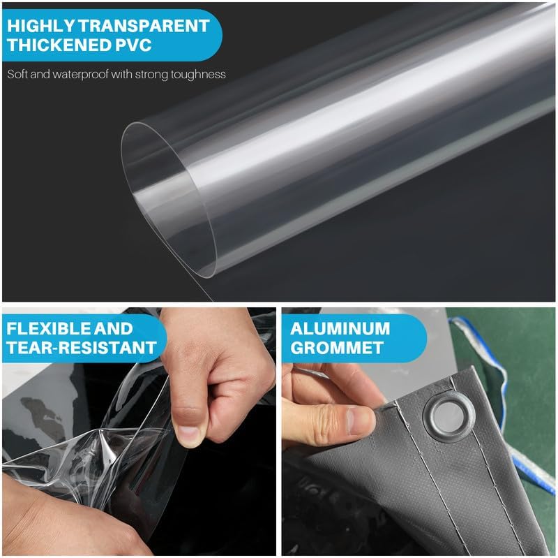 Clear Vinyl Curtains with Zippered Entry, 23oz Heavy Duty Waterproof Anti-UV and Tear-Resistant Tarpaulin with Grommets, Weatherproof Panels for Porch, Pergola, Gazebo, Balcony, Patio, Enclosure