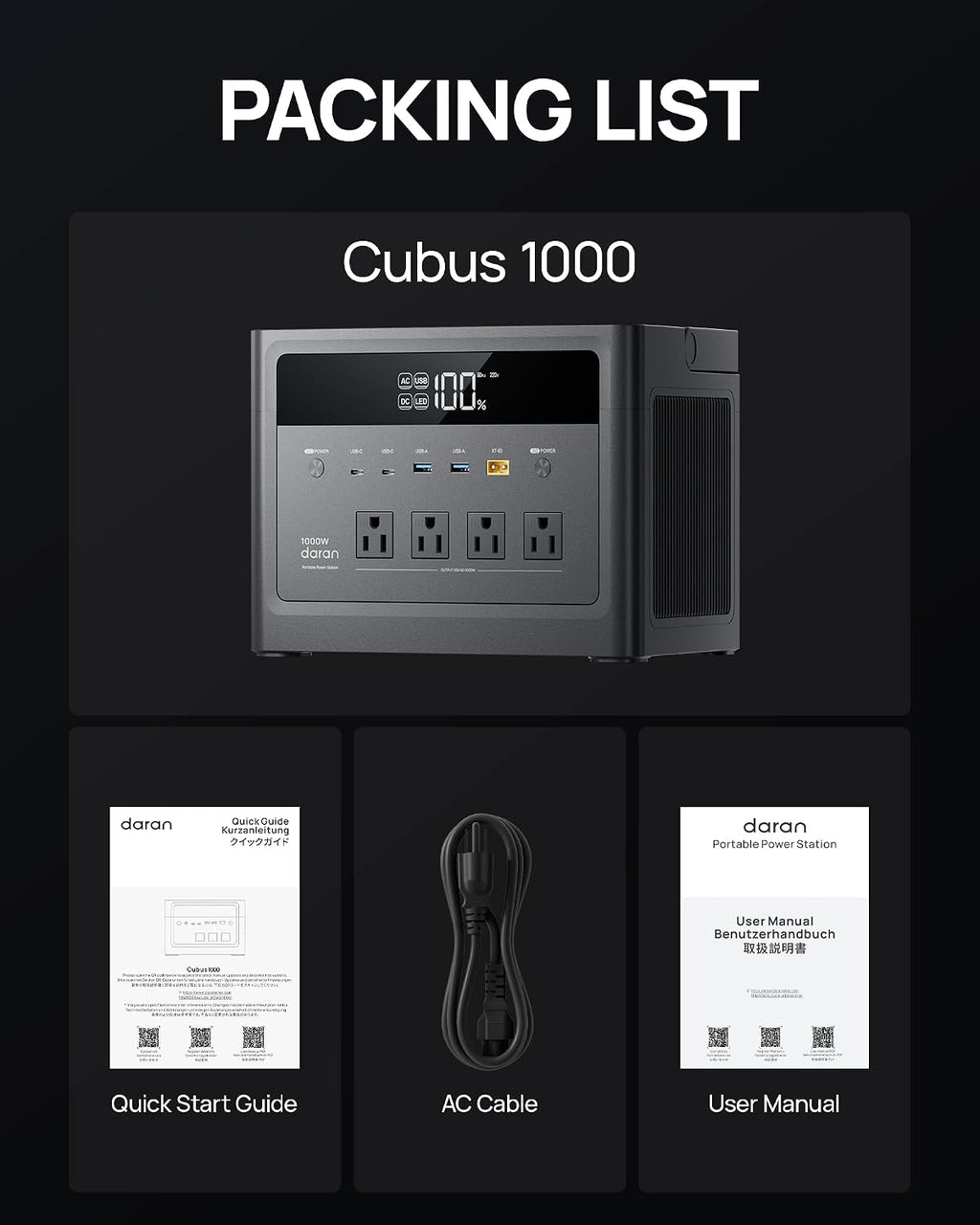 Portable Power Station 1000W (Surge 2000W), 576Wh LiFePO4 Battery Solar Generator, Power Bank AC Outlet with PD 100W Fast Charging USB-C Ports, Portable Charger for Home Use, Hurricane Emergency, RVs