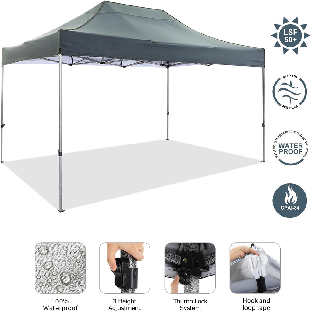 COBIZI 10x15 Pop Up Canopy Without Sidewall,Heavy Duty Canopy UPF 50+ All Season Wind Waterproof Commercial Outdoor Wedding Party Tents for Parties Gazebo with Carry Bag(10 x 15 ft Gray)