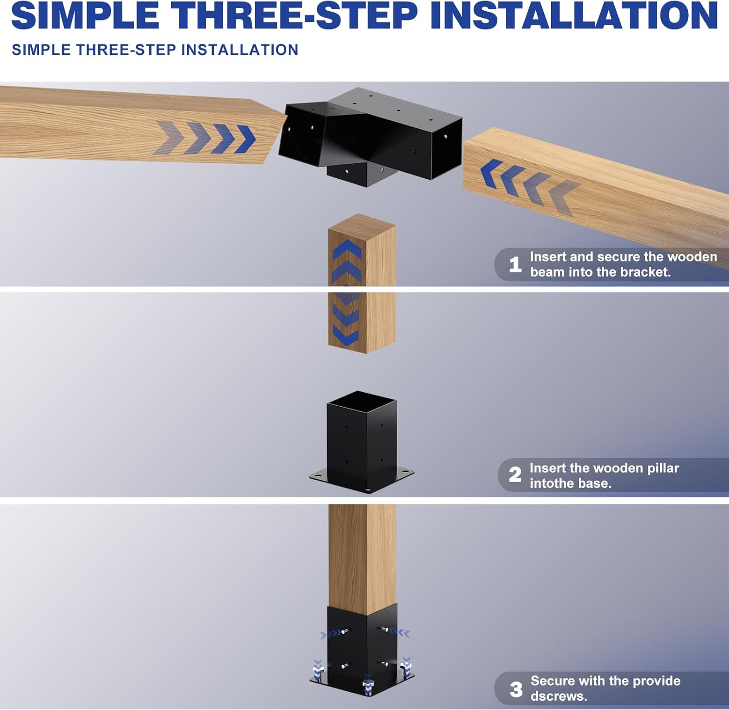 Pergola Kit, Slanted Roof Pergola Bracket, 3-Way Brackets with Post Base Kit, Log Cabin Outdoor 4'x 4' (Actual 3.5' X 3.5') Lumber