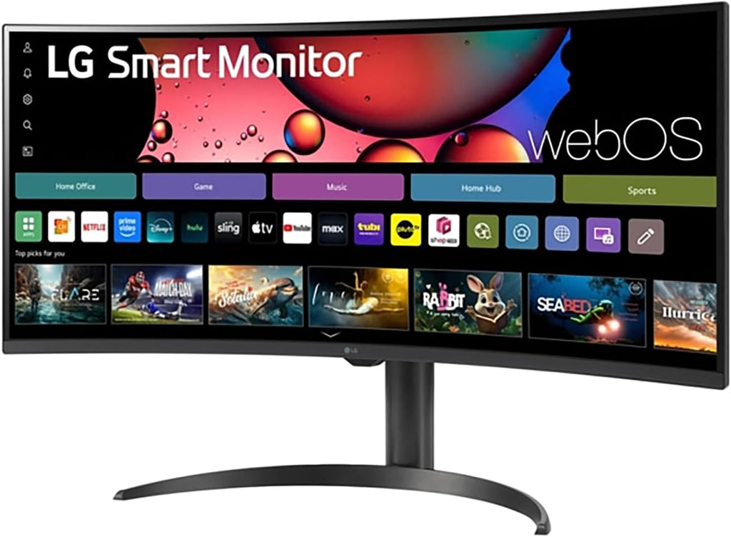 LG 34' Curved UltraWide WQHD(3440x1440) Smart Monitor with HDR10 99% sRGB, 100Hz, Magic Remote, AirPlay 2 & Adjustable Stand, webOS