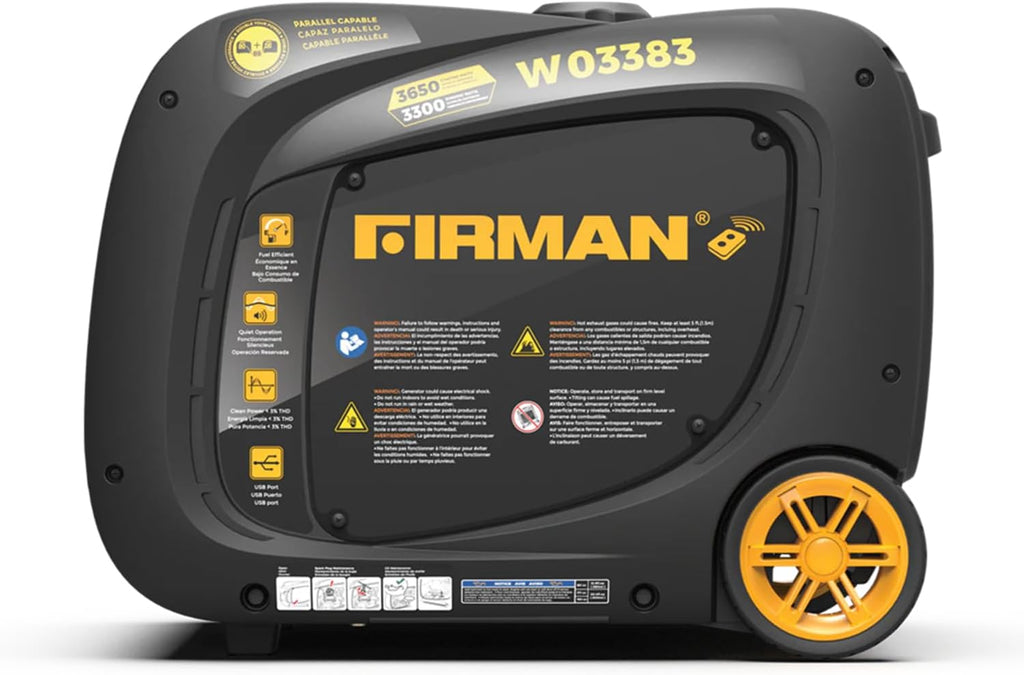 FIRMAN W03383 Inverter Portable Generator, 3650W Remote Start Gas Power, 3300W Running Watts, Quiet Whisper Series Muffler, RV Ready 120V, Compact Fuel-Efficient Power for Camping and Outdoor Use