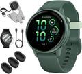 Garmin 010-02985-02 VIVOACTIVE 6 Health & Fitness GPS Smartwatch, Jasper Green with Silicone Band Bundle with Charging Dock, USB Type C Charger, Silicone Dust Covers & 2-Pack Screen Protector