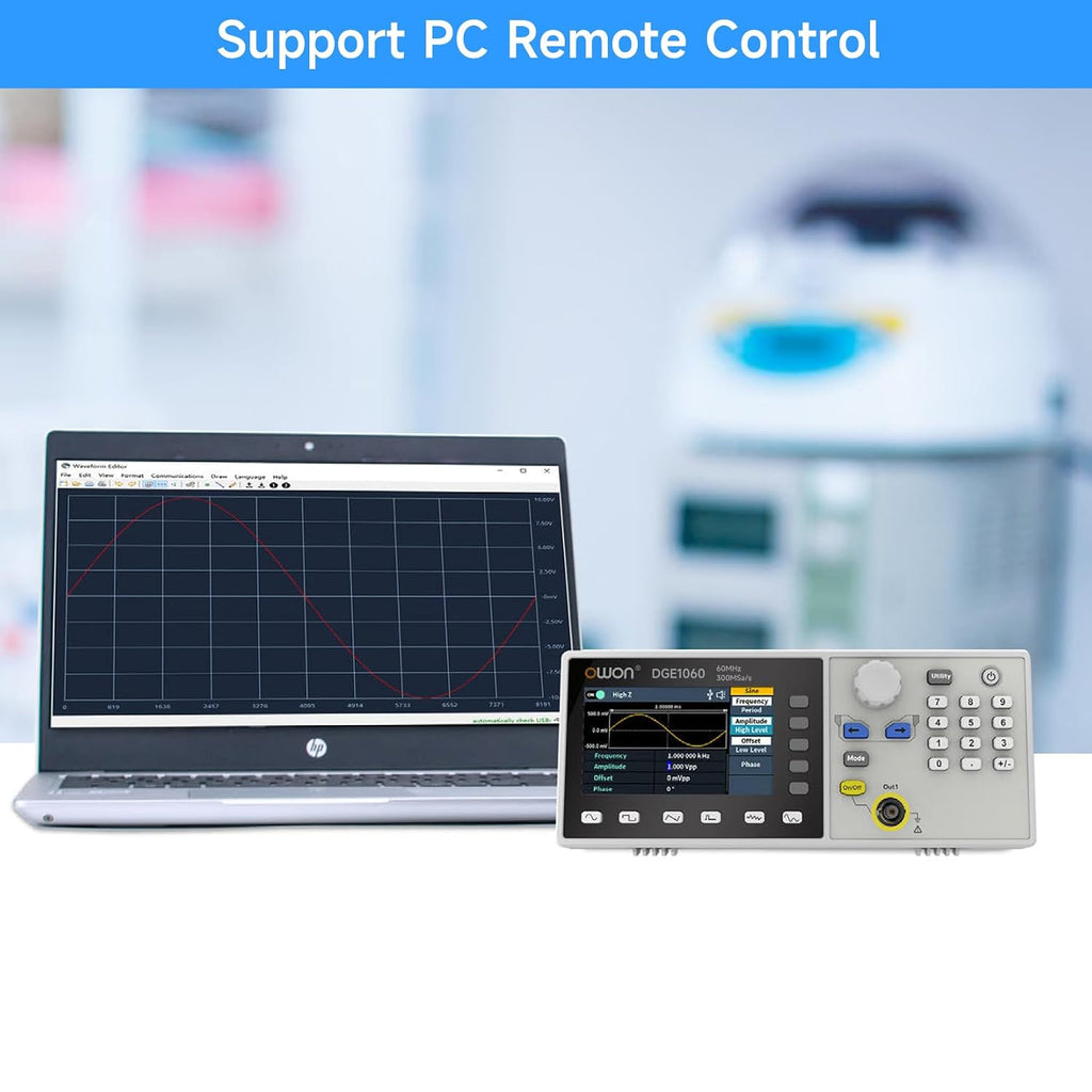 OWON Waveform Generator, 60MHz Bandwidth,300MSa/s Sampling Rate, 14 bits Vertical Resolution, 8K Waveform Length, 5 Basic Waveforms, 160 built-in Arbitrary Waveforms, with 3.6IN LCD Display DGE1060