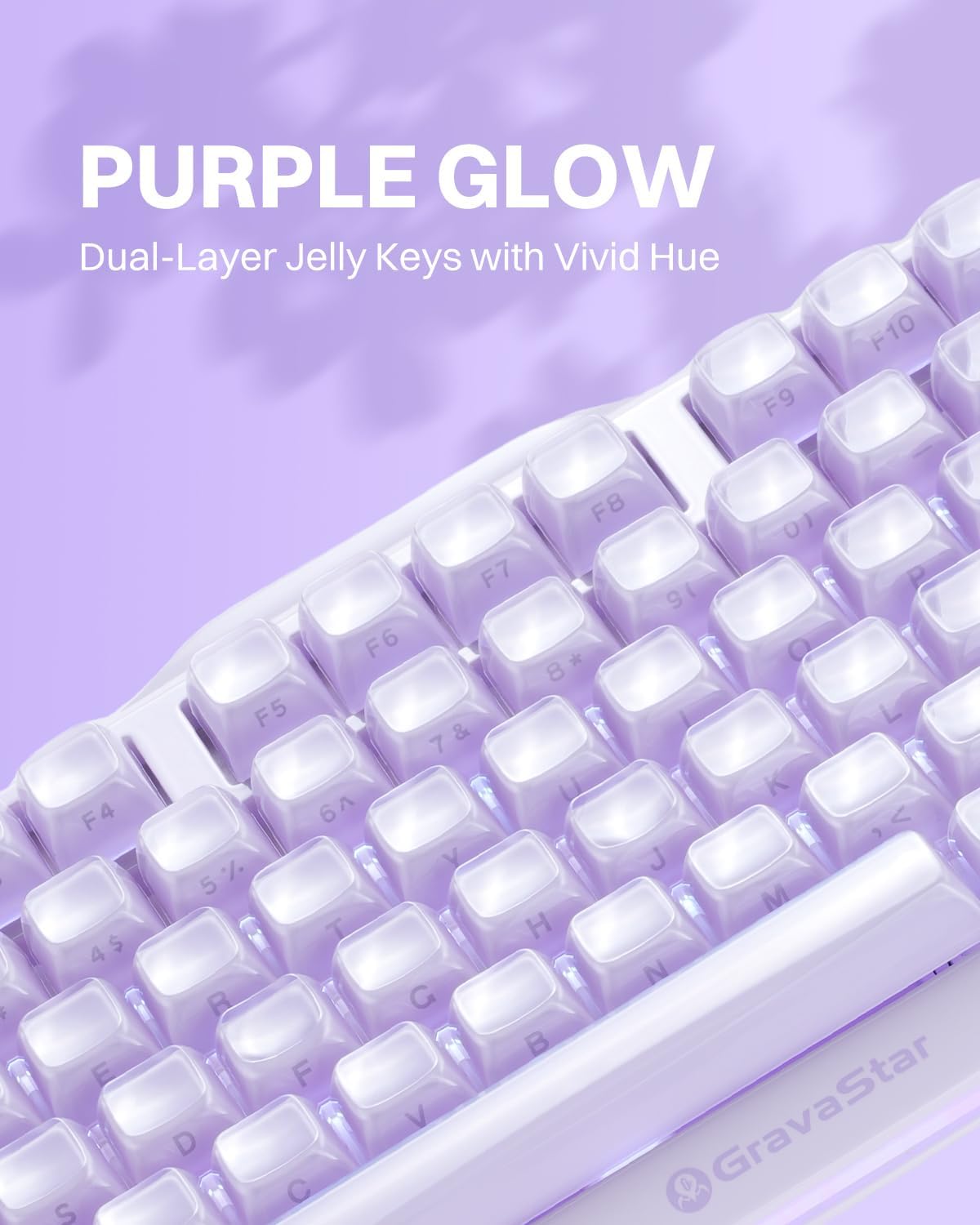 GravaStar Mercury K1 Purple 75% Wireless Mechanical Keyboard – Tri-Mode BT5.0/2.4GHz/USB-C Gaming Keyboard, Jelly Keycaps, Linear Switches, RGB Backlit Creamy Keyboard for PC/Mac, Cute & Stylish