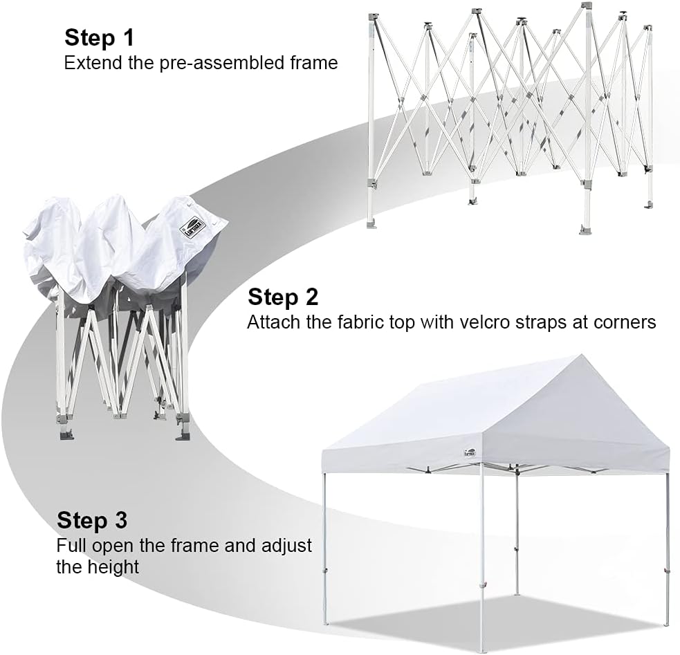 Eurmax USA Patented 10x10 Pop Up Canopy Tent Party Tent Commercial Instant Canopies Shelter with Heavy Duty Roller Bag,Bonus 4 Sand Bags (Snow White)